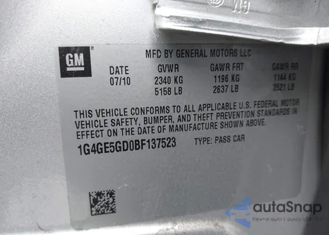 2011 Buick Lacrosse Cxs z USA, uszkodzony, nr VIN 1G4GE5GD0BF137523
